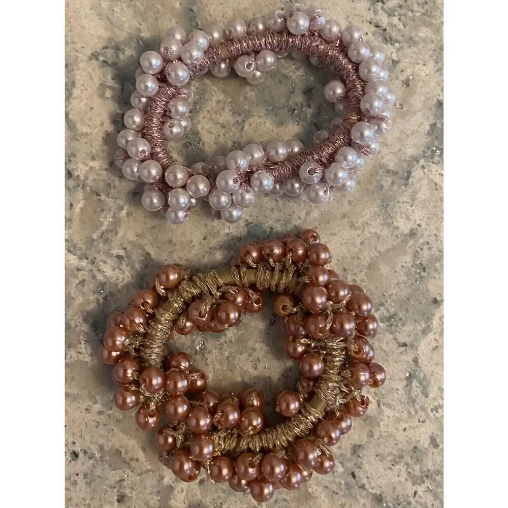 5 Simple Colored Pearl Beaded Pony Tail Holders